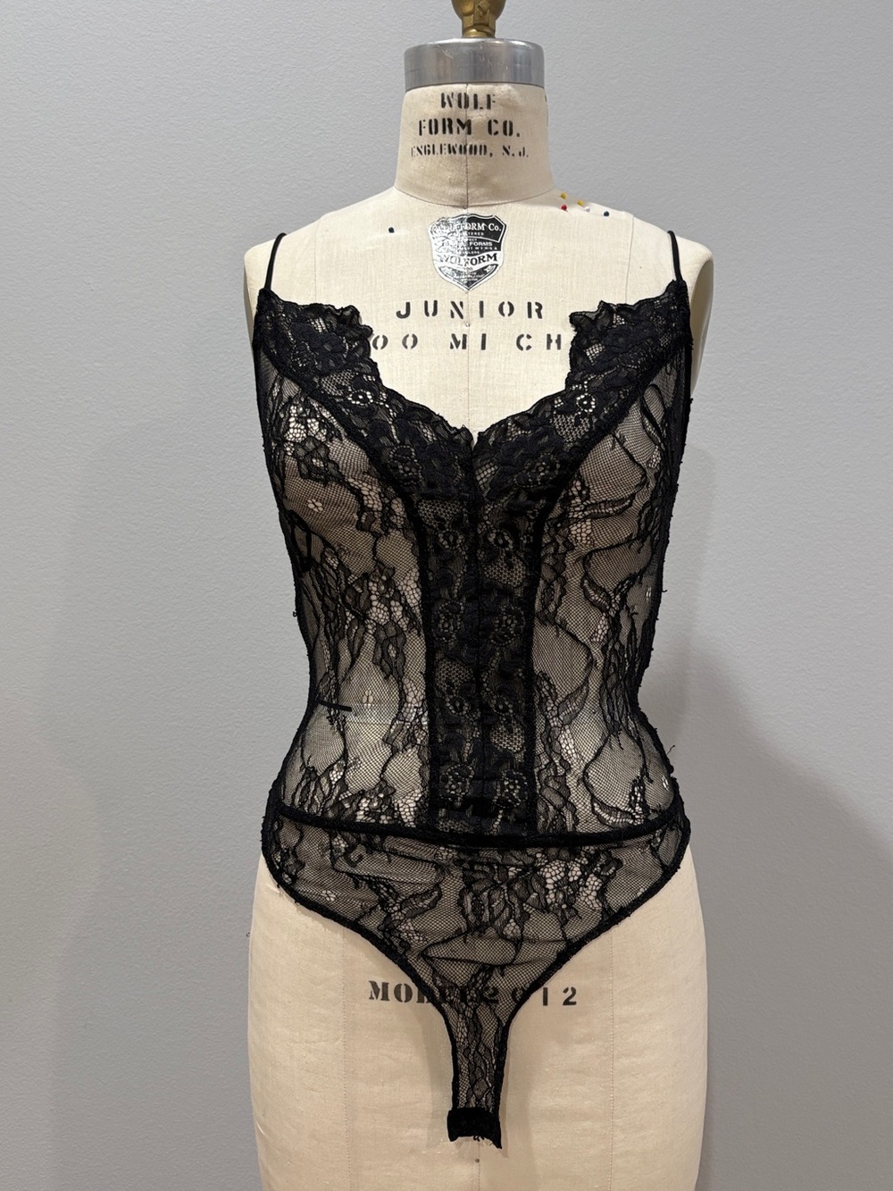 Zara Black Sheer Lace Bodysuit with Spaghetti Straps